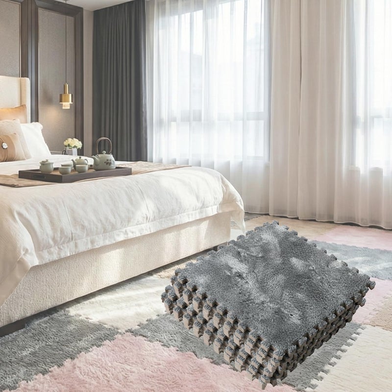 MADE4ALL Interlocking Carpet Tiles 4 PCS Pack – Soft Plush Floor Tiles for Small Areas, Nursery, Kids Room, Bedroom & Home Office – Washable, Non-Slip, Easy DIY Install – Dark Grey - Image 1